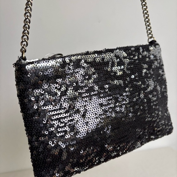 J. CREW Factory Black Silver Sequins Chain Strap Crossbody Sparkly Elegant Bag - Picture 8 of 16